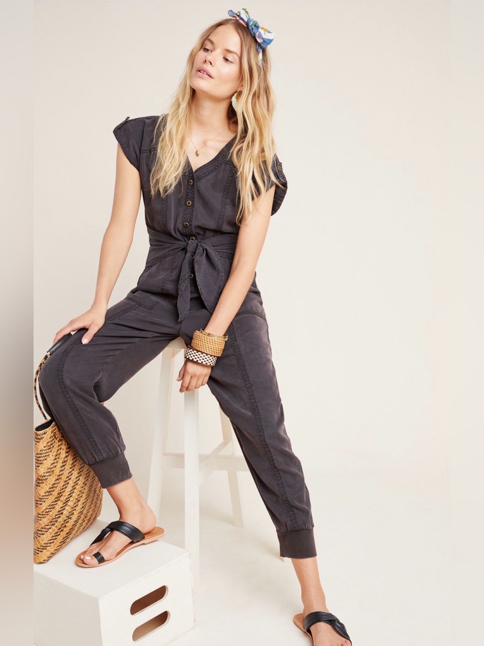 Anthropologie Huxley Utility Jogger Jumpsuit in Washed Black